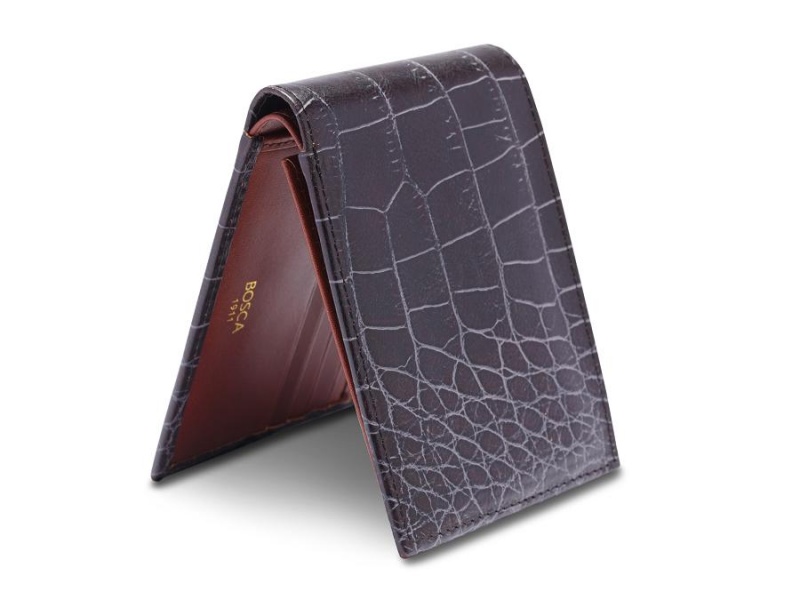 Bosca Vintage Crocco Bifold w/ Card I.D. Flap Black / Brown | SAUNY38848
