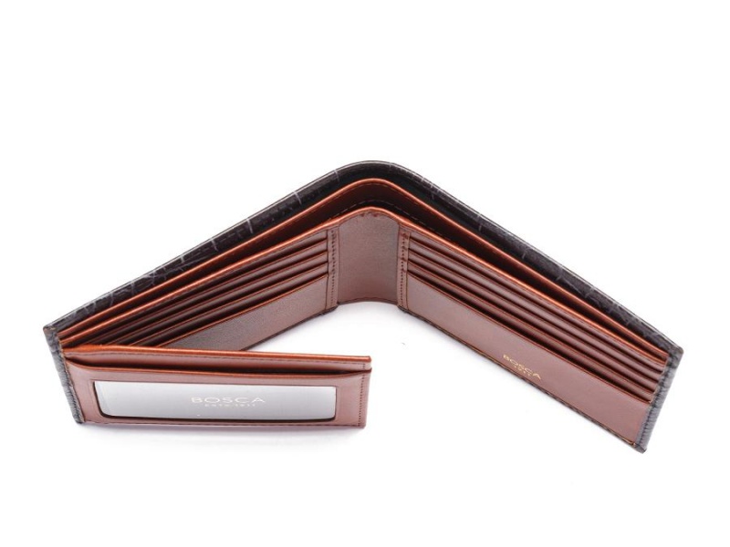 Bosca Vintage Crocco Bifold w/ Card I.D. Flap Black / Brown | SAUNY38848