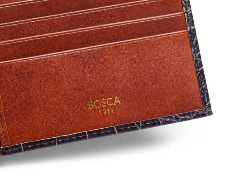 Bosca Vintage Crocco Bifold w/ Card I.D. Flap Black / Brown | SAUNY38848