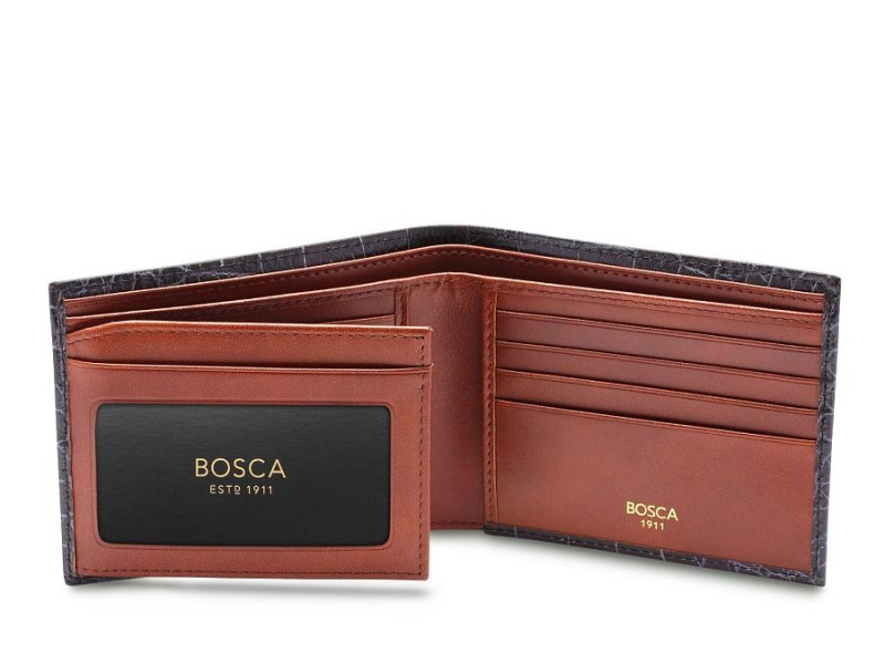 Bosca Vintage Crocco Bifold w/ Card I.D. Flap Black / Brown | SAUNY38848