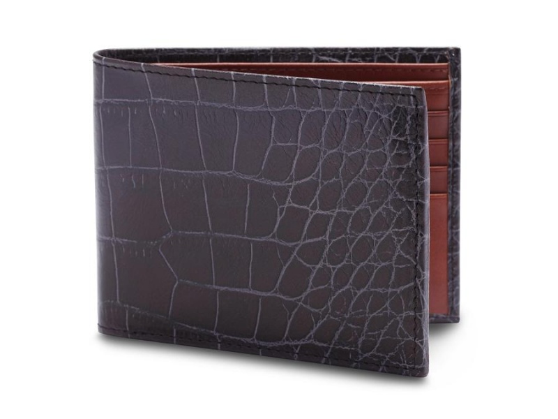 Bosca Vintage Crocco Bifold w/ Card I.D. Flap Black / Brown | SAUNY38848