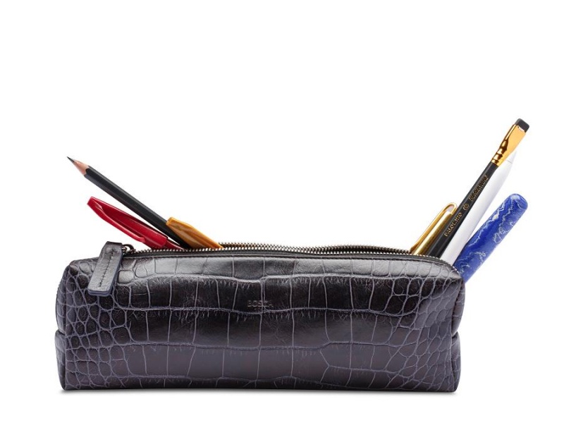 Bosca Vintage Crocco Pencil Pouch Black | UAUTG85650