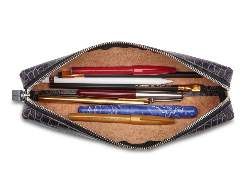 Bosca Vintage Crocco Pencil Pouch Black | UAUTG85650
